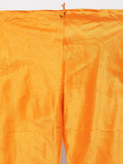 Men's Orange Cotton Silk Blend Kurta, Ethnic Jacket and Pyjama Set