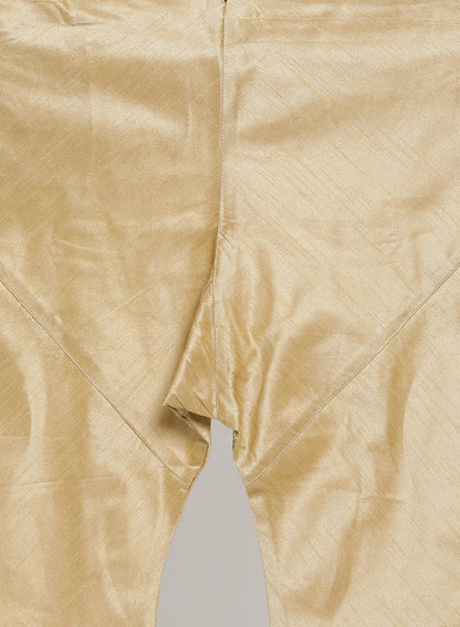 Men's Gold Cotton Silk Blend Kurta, Ethnic Jacket and Pyjama Set