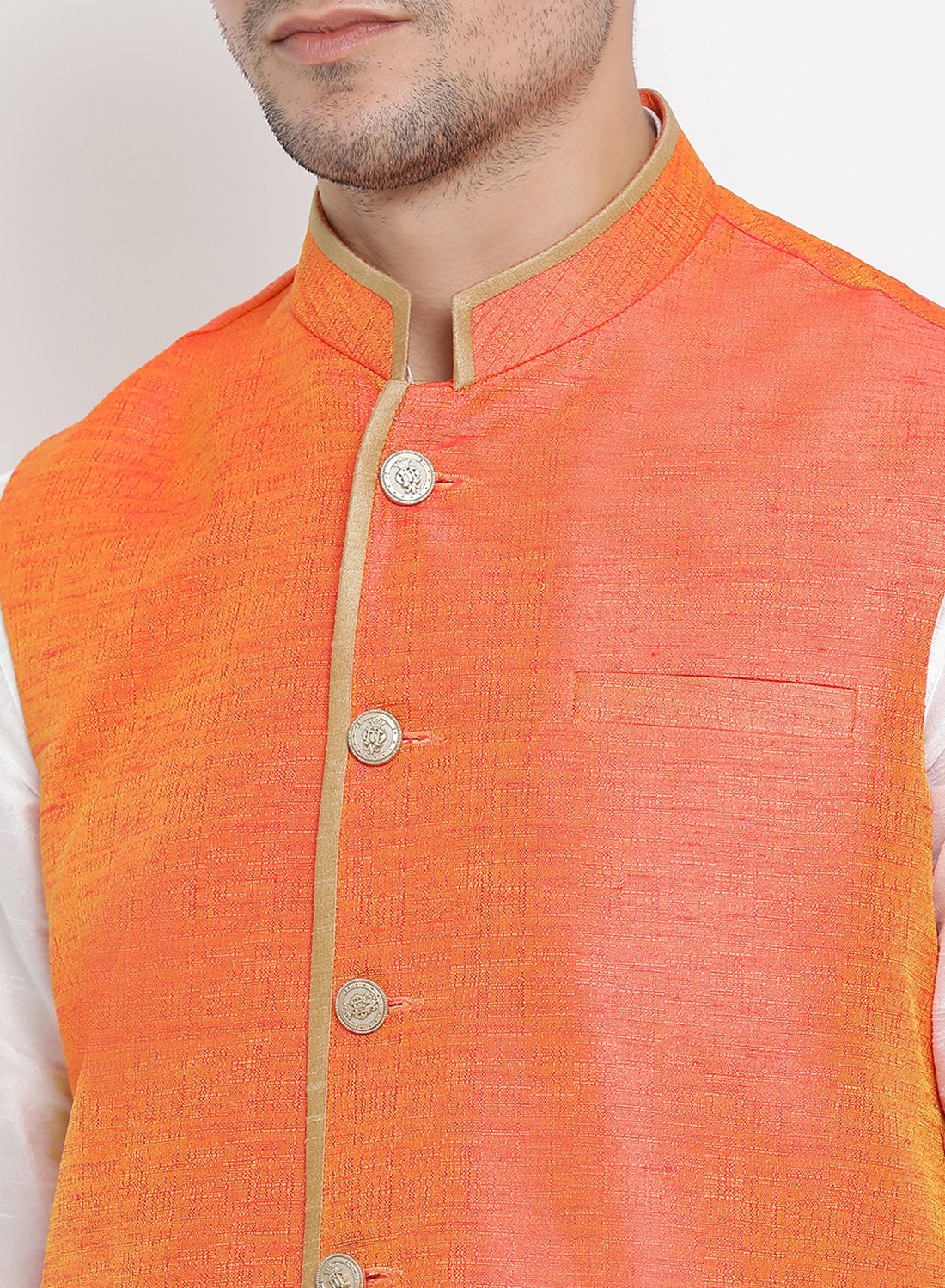 Men's White Cotton Silk Blend Kurta, Ethnic Jacket and Pyjama Set