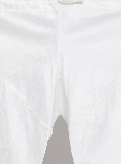 Men's White Cotton Silk Blend Kurta, Ethnic Jacket and Pyjama Set