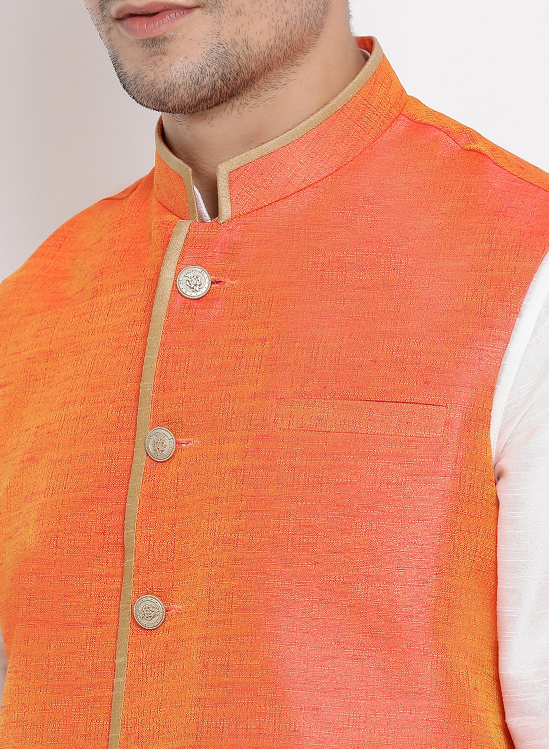 Men's White Cotton Silk Blend Ethnic Jacket, Kurta and Dhoti Pant Set