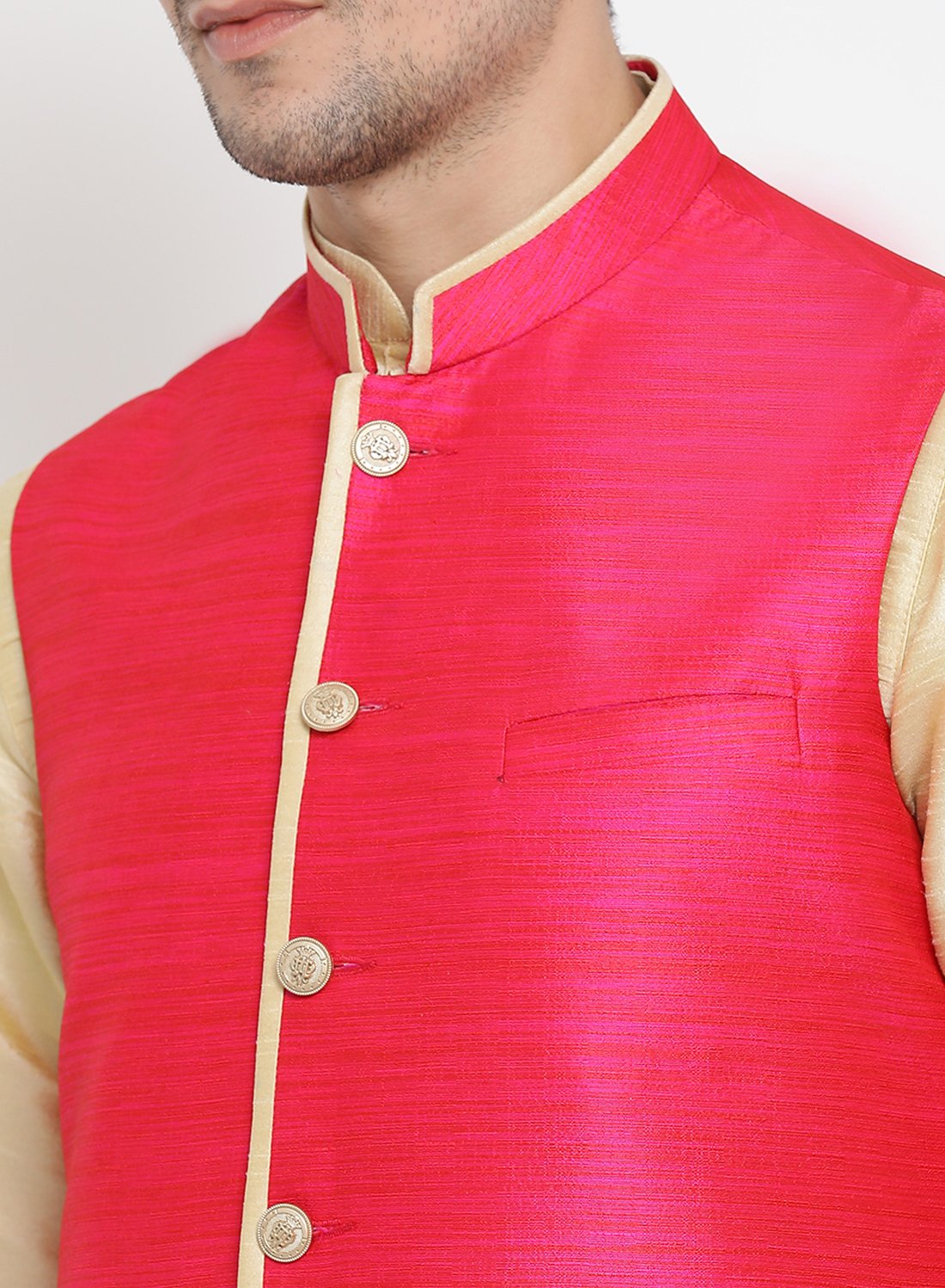 Men's Pink Cotton Silk Blend Ethnic Jacket