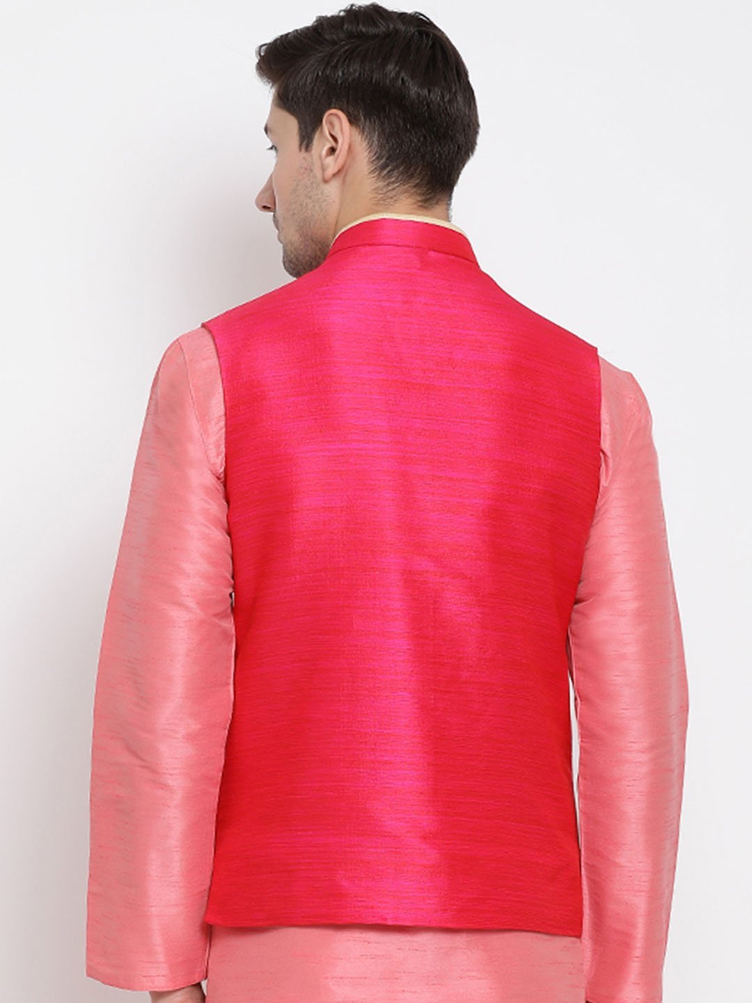 Men's Pink Cotton Silk Blend Ethnic Jacket