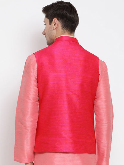 Men's Pink Cotton Silk Blend Ethnic Jacket