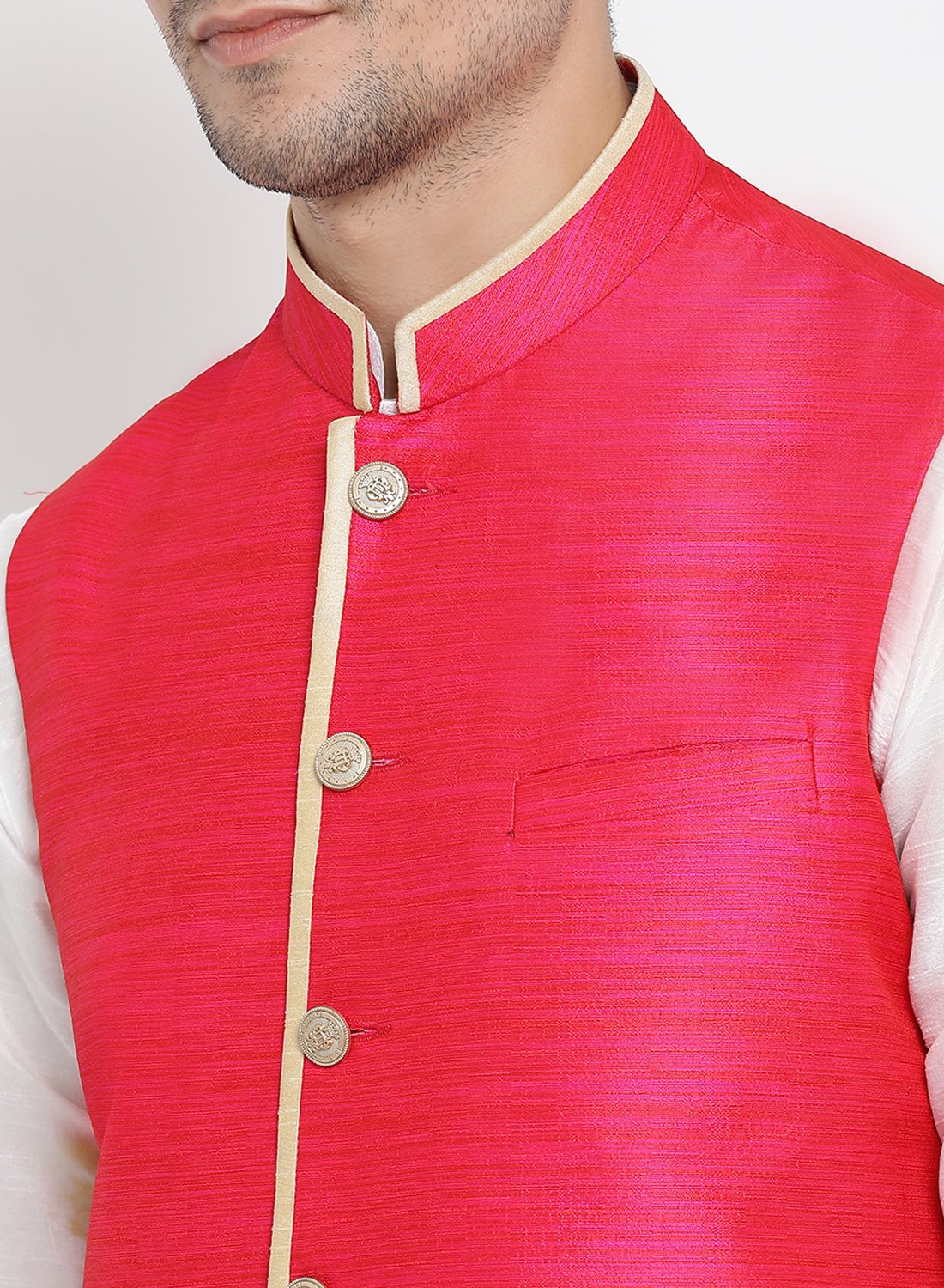 Men's White Cotton Silk Blend Kurta, Ethnic Jacket and Pyjama Set