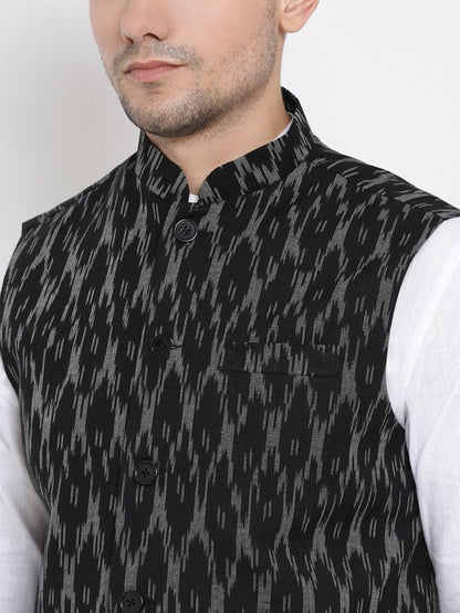 Men's White Cotton Kurta, Ethnic Jacket and Pyjama Set