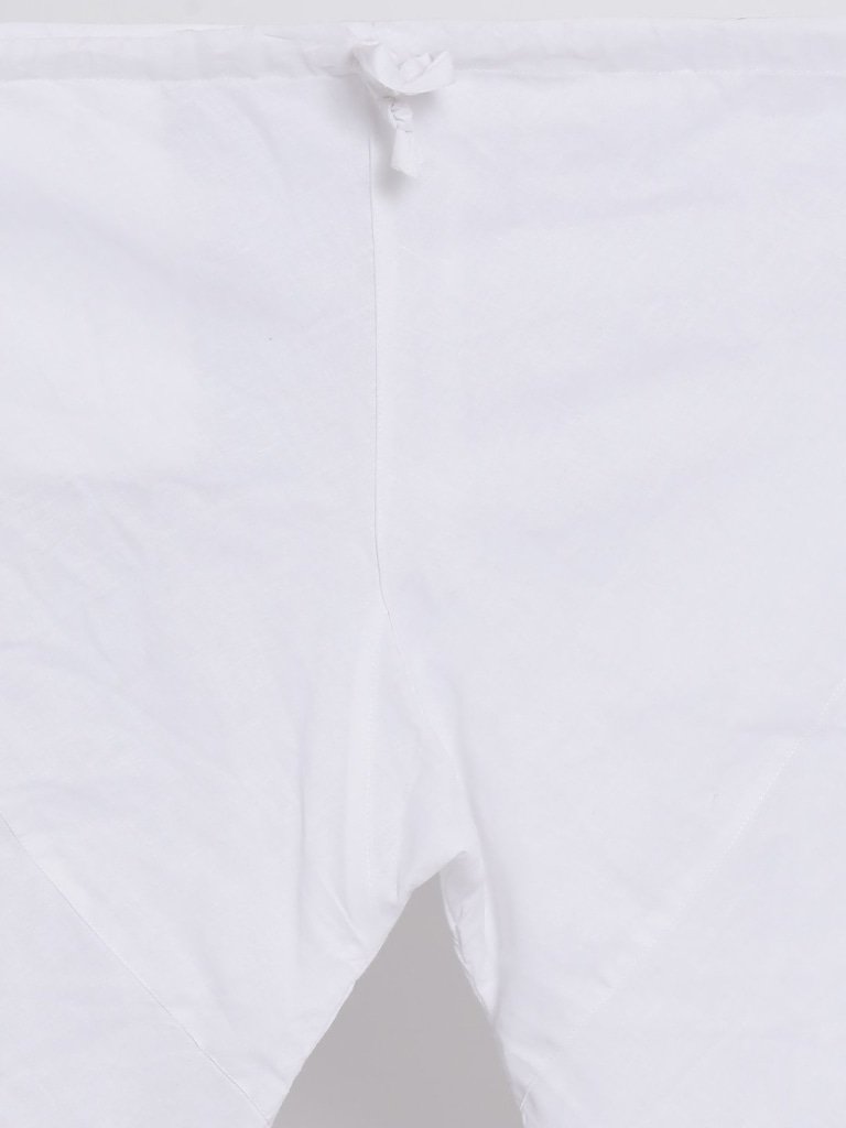 Men's White Cotton Kurta, Ethnic Jacket and Pyjama Set