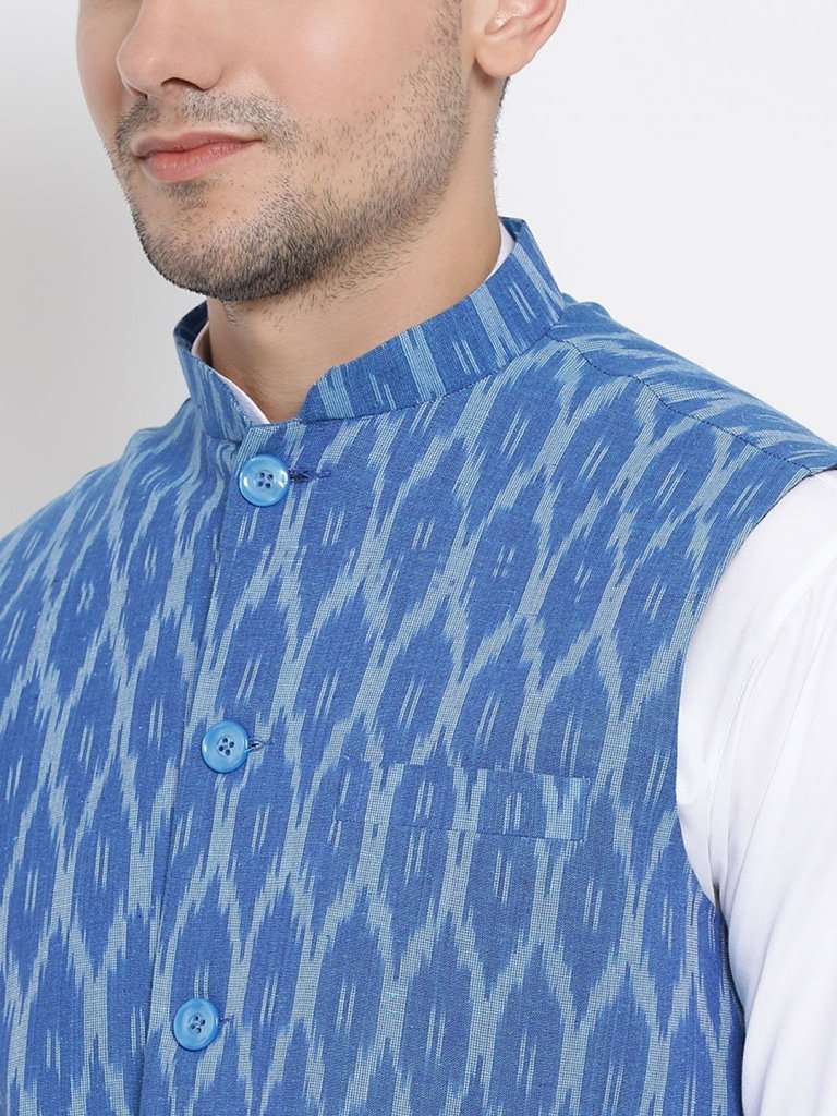 Men's Blue Cotton Ethnic Jacket