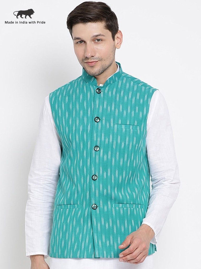 Men's Light Blue Cotton Ethnic Jacket