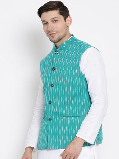 Men's Light Blue Cotton Ethnic Jacket