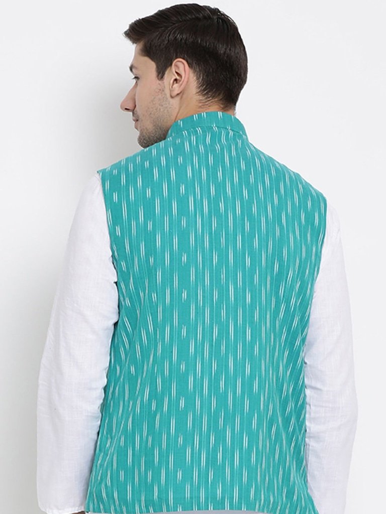 Men's Light Blue Cotton Ethnic Jacket