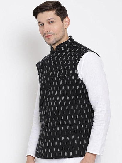 Men's Black Cotton Ethnic Jacket