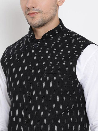 Men's Black Cotton Ethnic Jacket