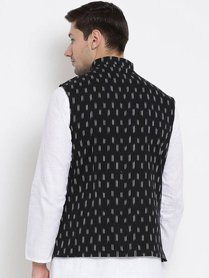 Men's Black Cotton Ethnic Jacket