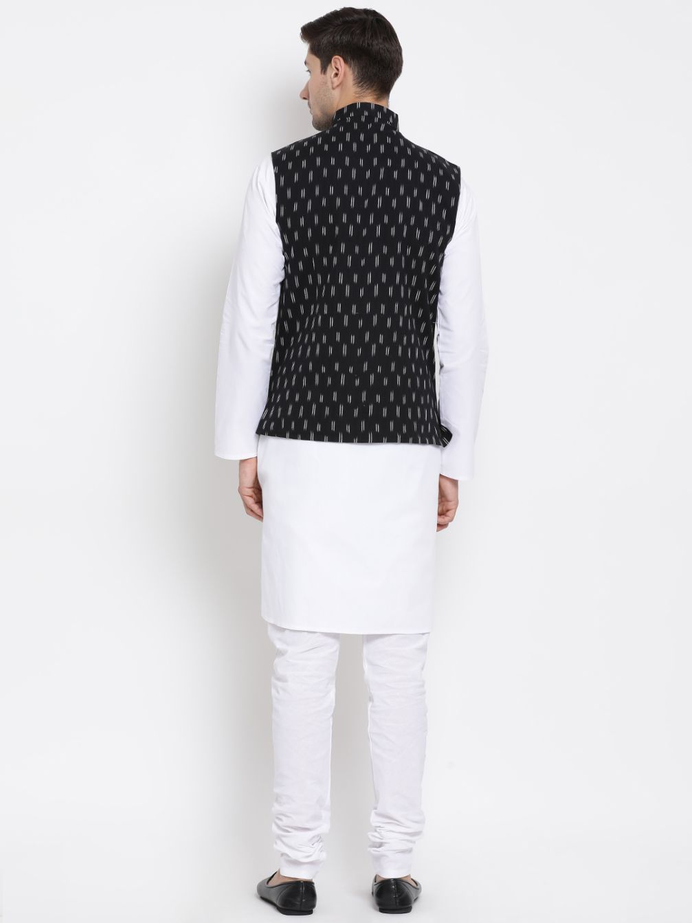 Men's White Cotton Kurta, Ethnic Jacket and Pyjama Set
