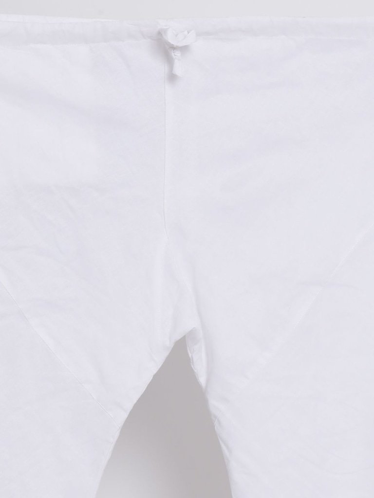 Men's White Cotton Kurta, Ethnic Jacket and Pyjama Set