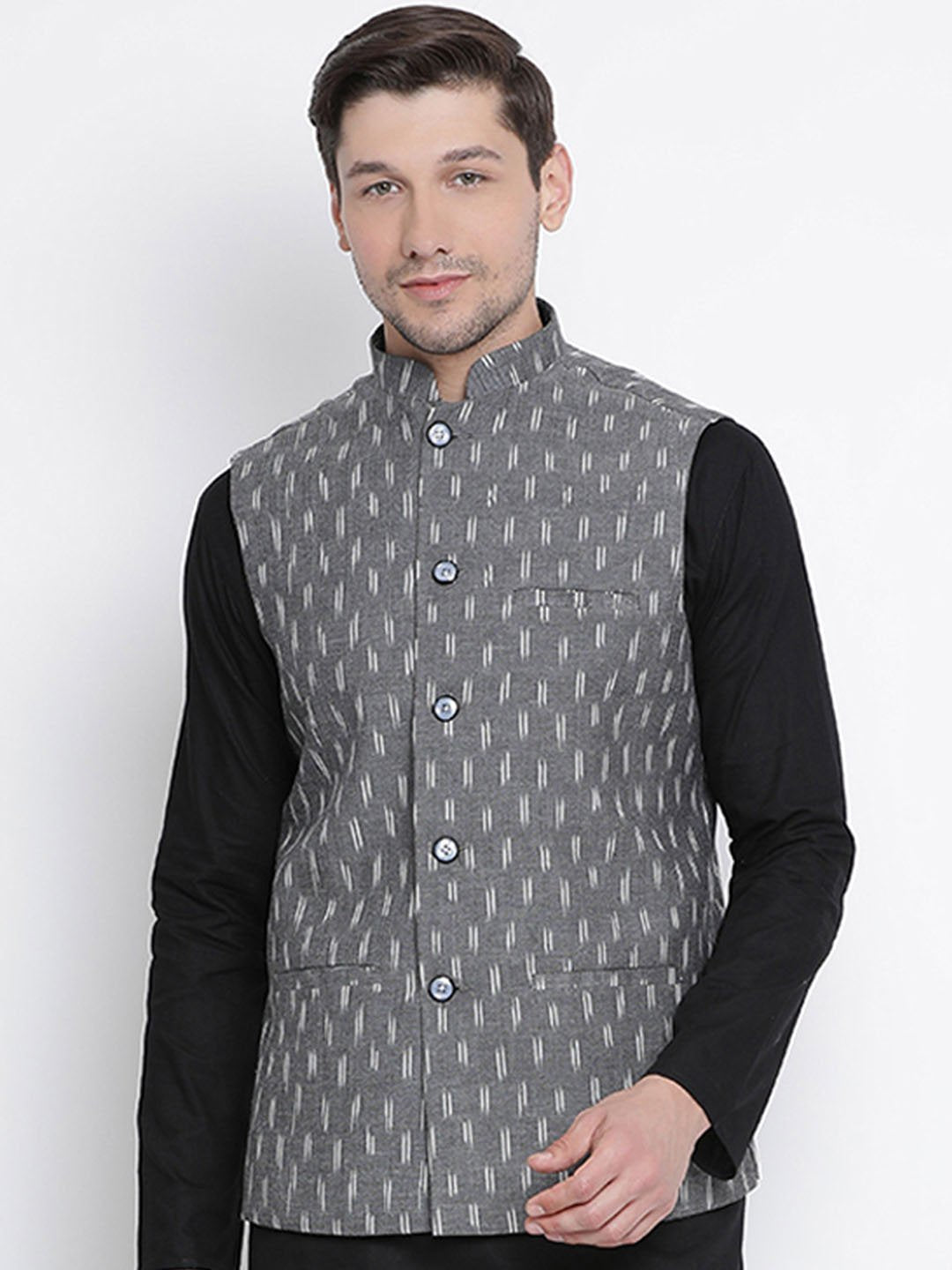 Men's Grey Cotton Ethnic Jacket