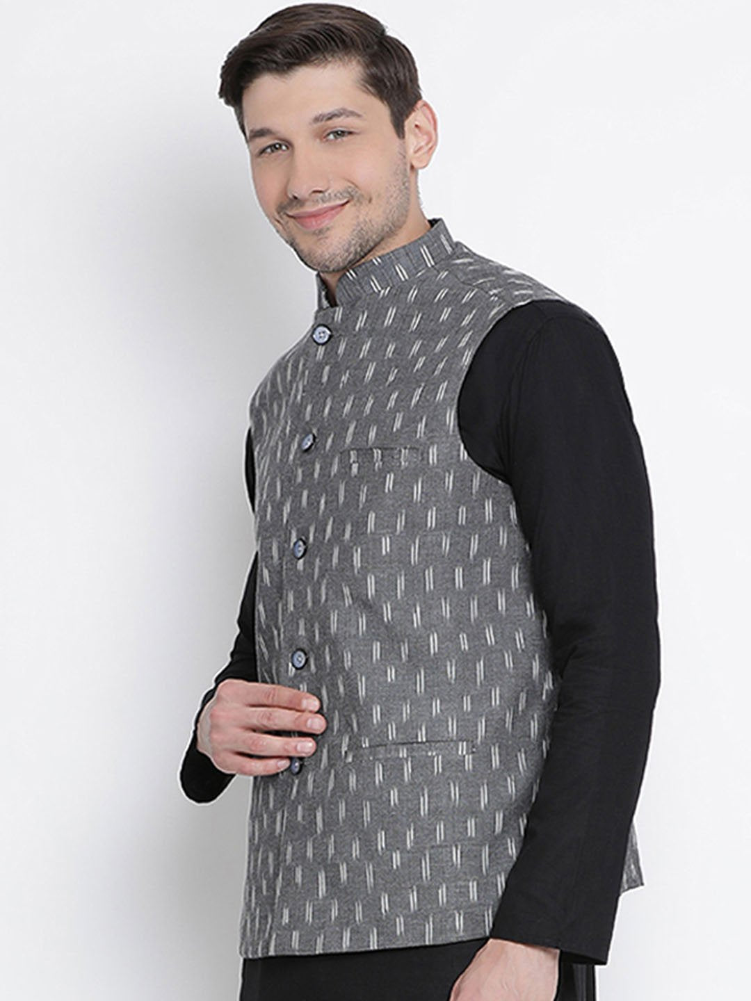 Men's Grey Cotton Ethnic Jacket