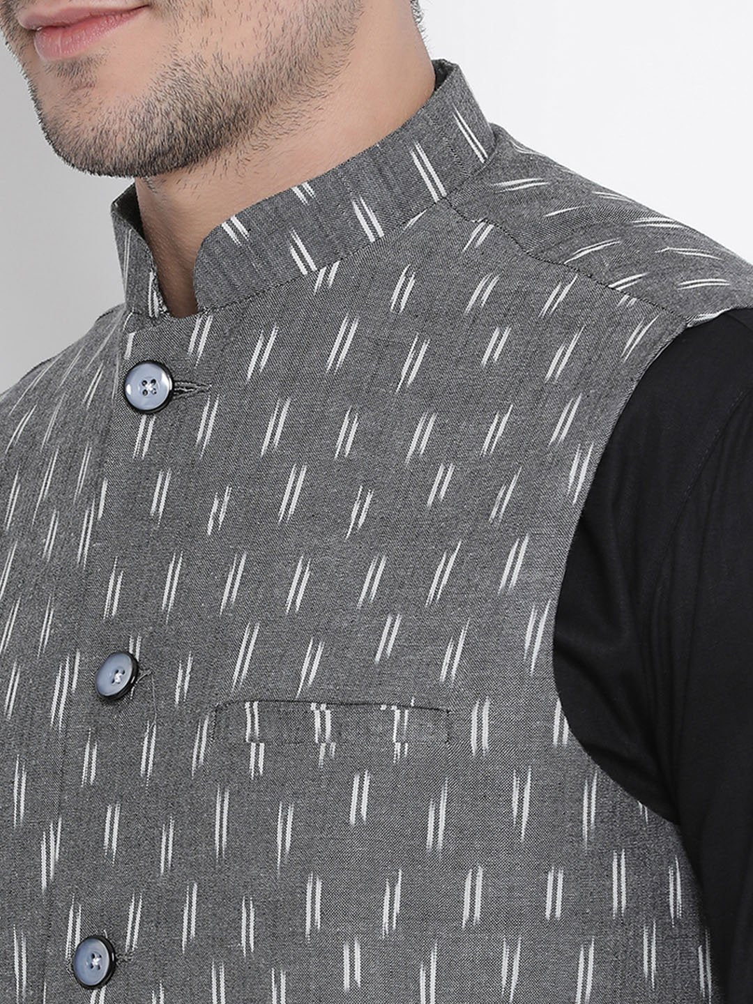 Men's Grey Cotton Ethnic Jacket