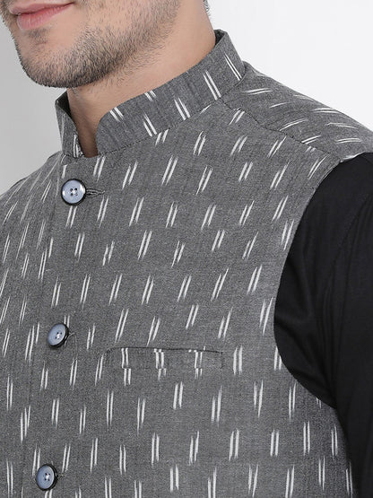 Men's Grey Cotton Ethnic Jacket