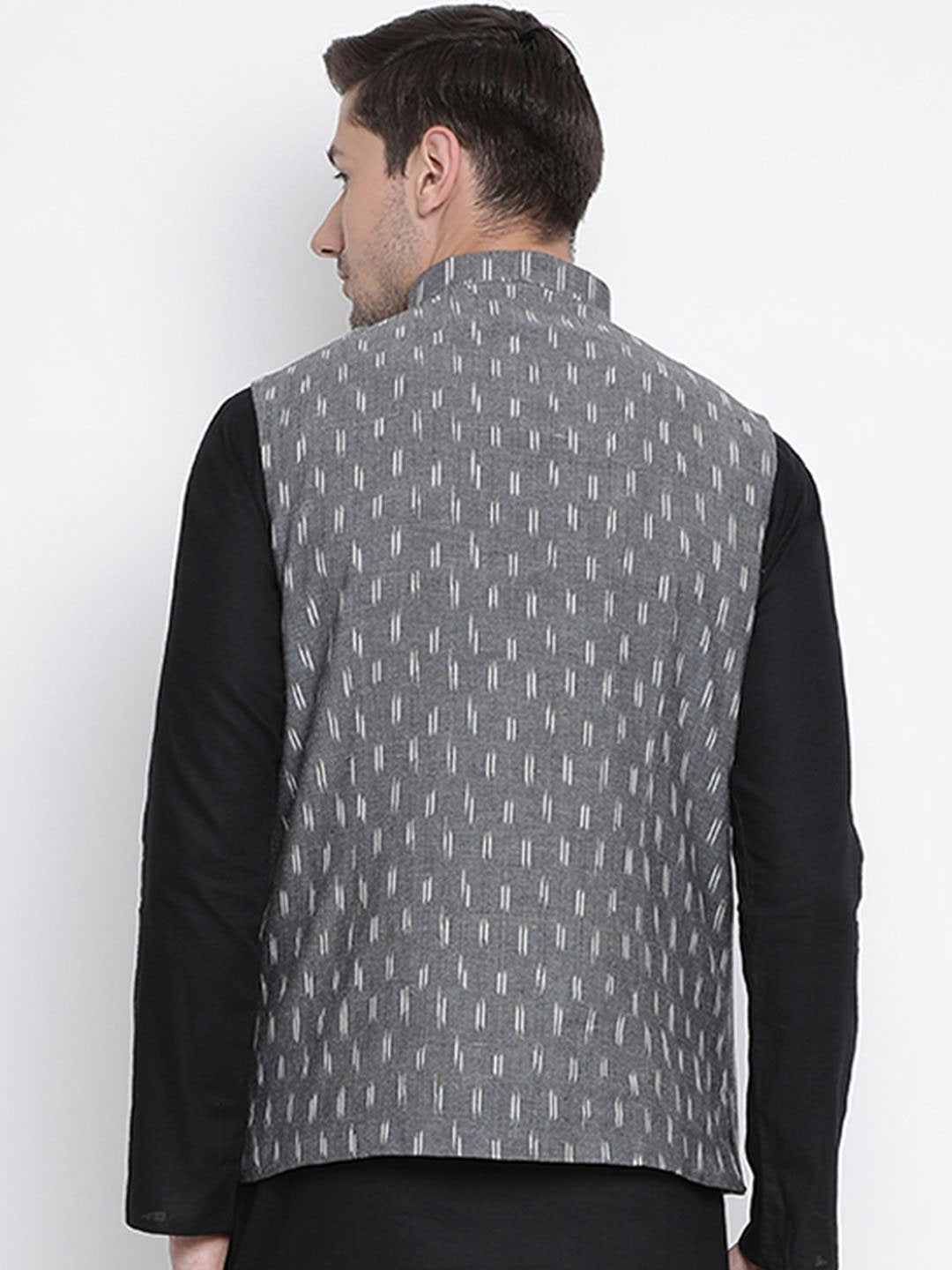 Men's Grey Cotton Ethnic Jacket