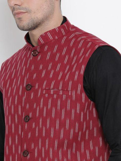 Men's Black Cotton  Kurta, Ethnic Jacket and Pyjama Set