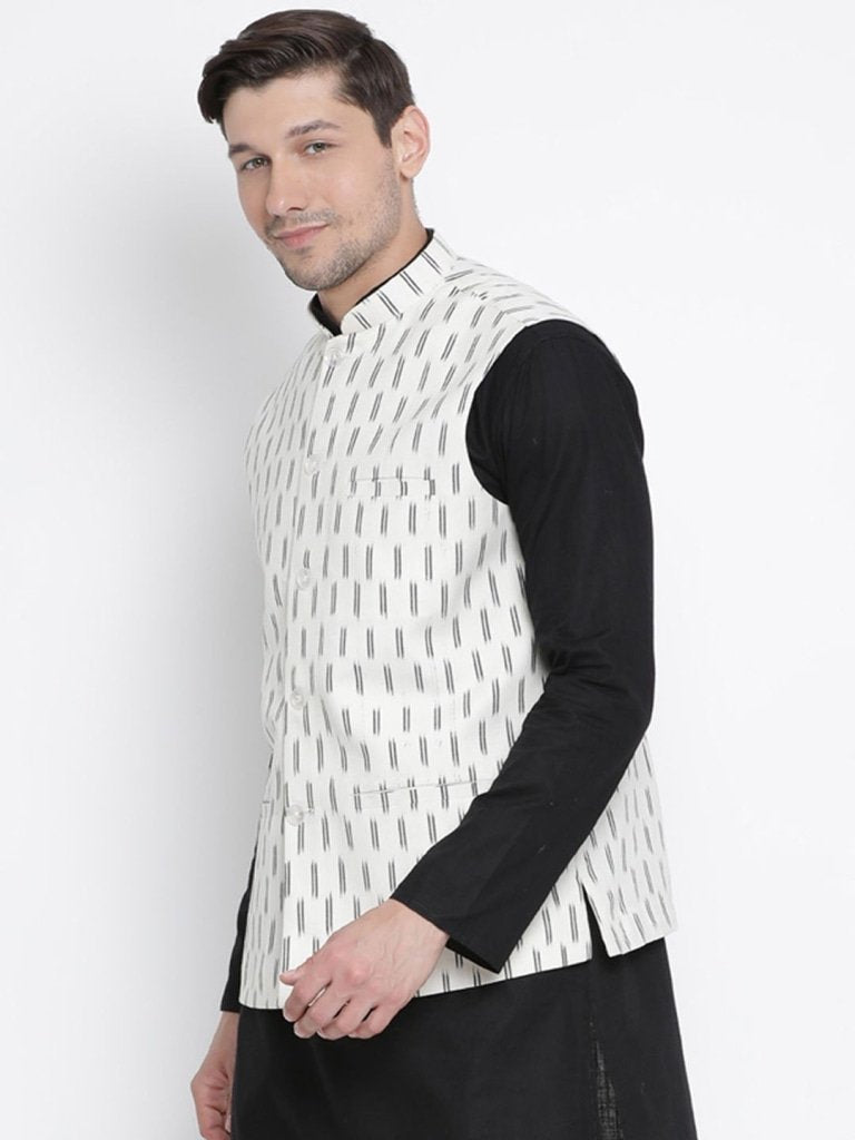 Men's White Cotton Ethnic Jacket