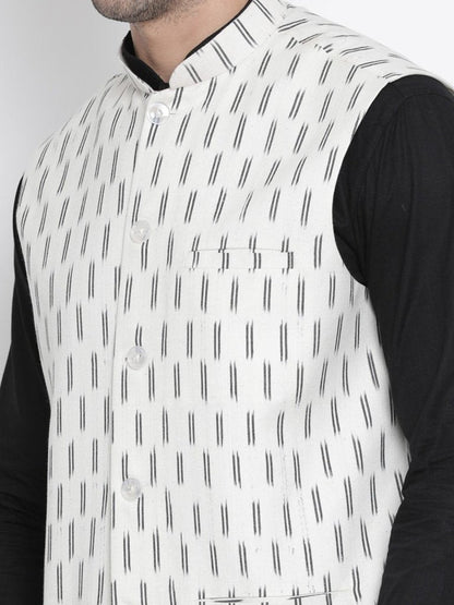 Men's White Cotton Ethnic Jacket