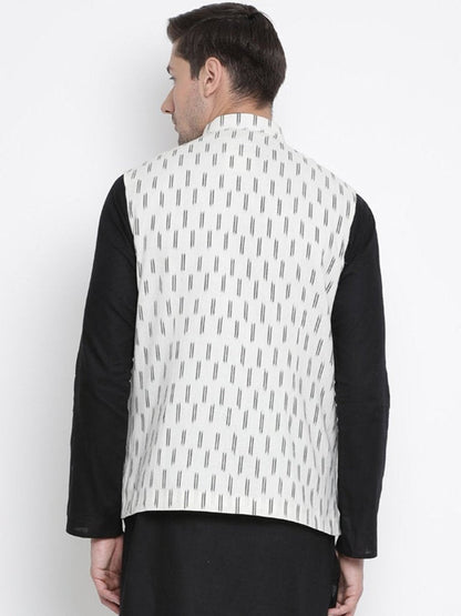Men's White Cotton Ethnic Jacket