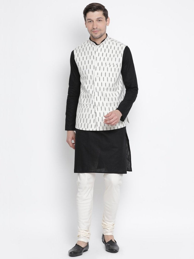Men's White Cotton Ethnic Jacket
