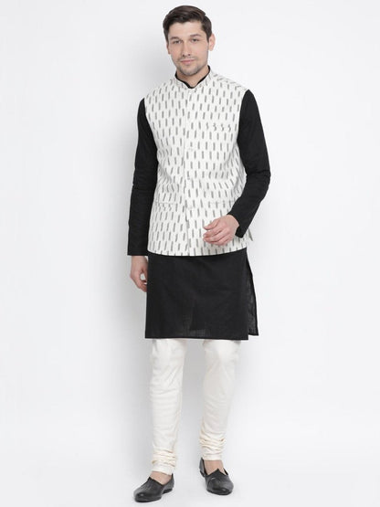 Men's White Cotton Ethnic Jacket