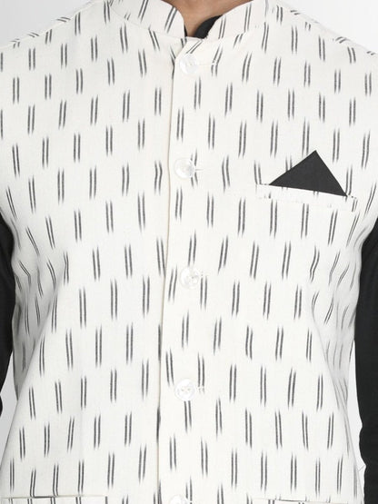Men's Black Cotton  Kurta, Ethnic Jacket and Pyjama Set