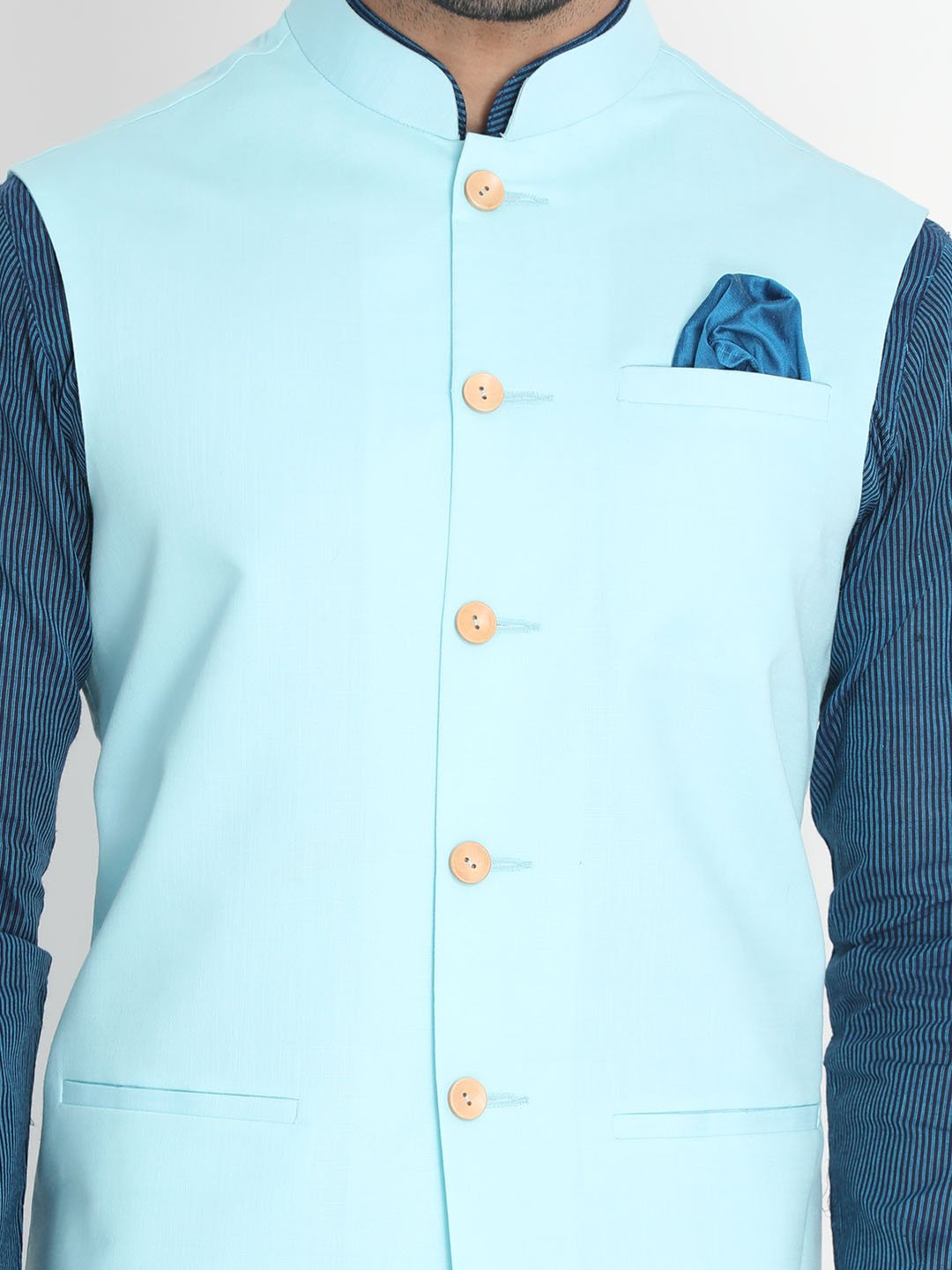 Men's Light Blue Cotton Ethnic Jacket