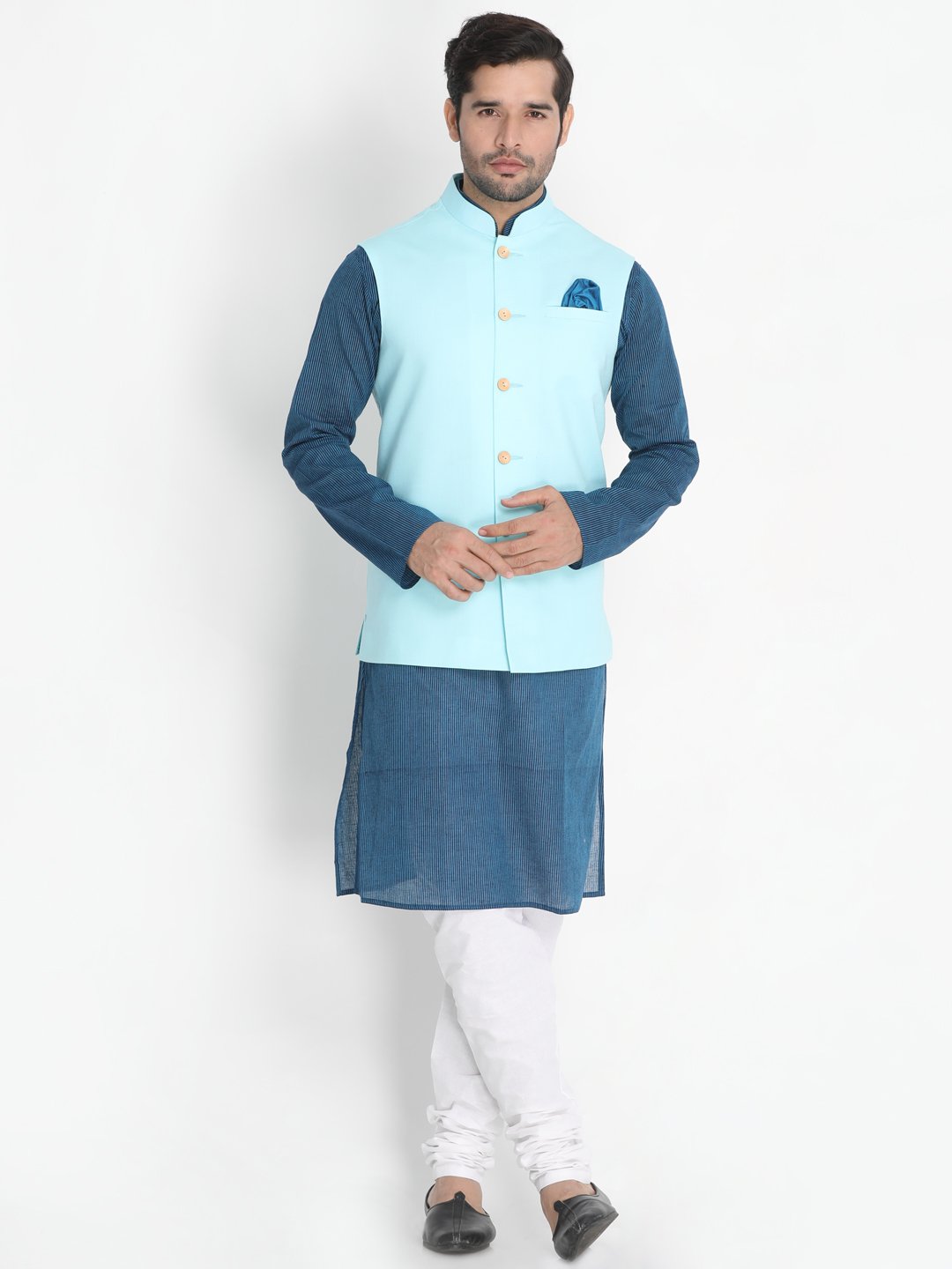 Men's Light Blue Cotton Ethnic Jacket
