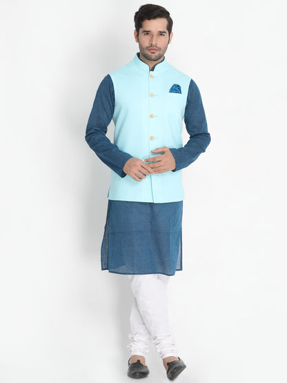 Men's Light Blue Cotton Ethnic Jacket