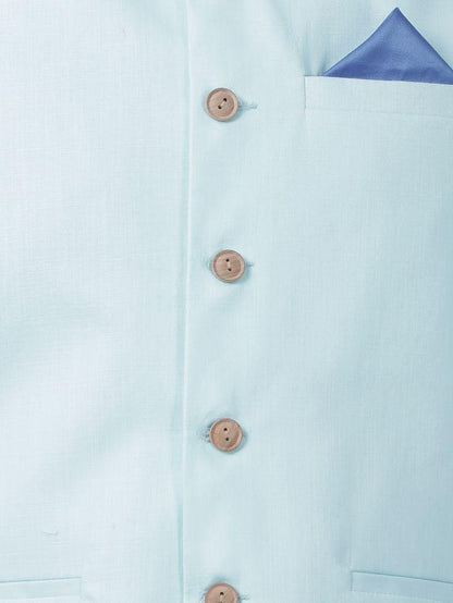 Men's Blue Cotton Blend Ethnic Jacket, Kurta and Dhoti Pant Set