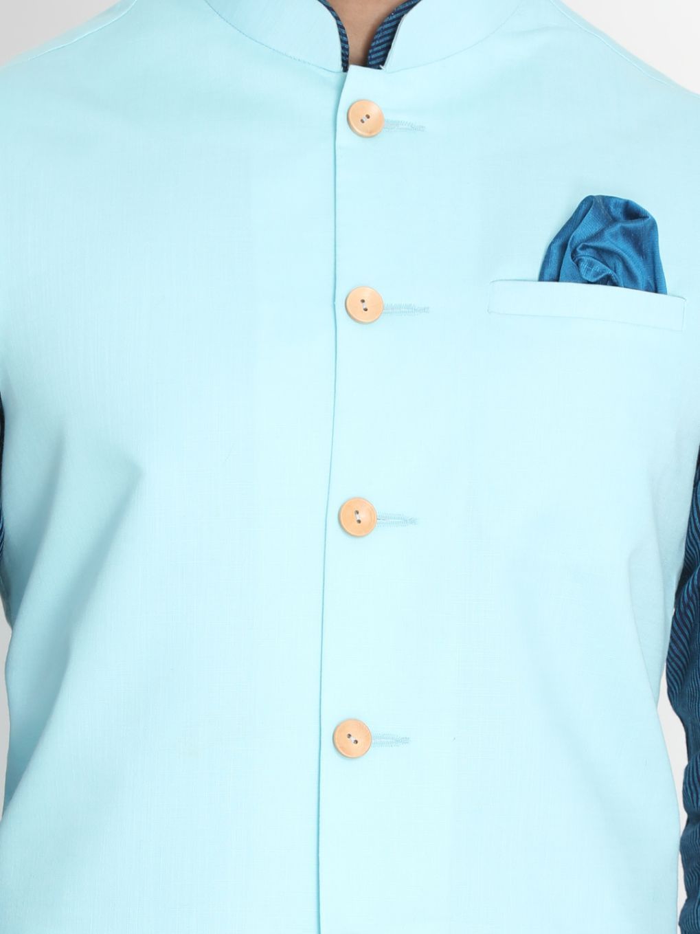 Men's Dark Blue Cotton Blend Kurta, Ethnic Jacket and Pyjama Set