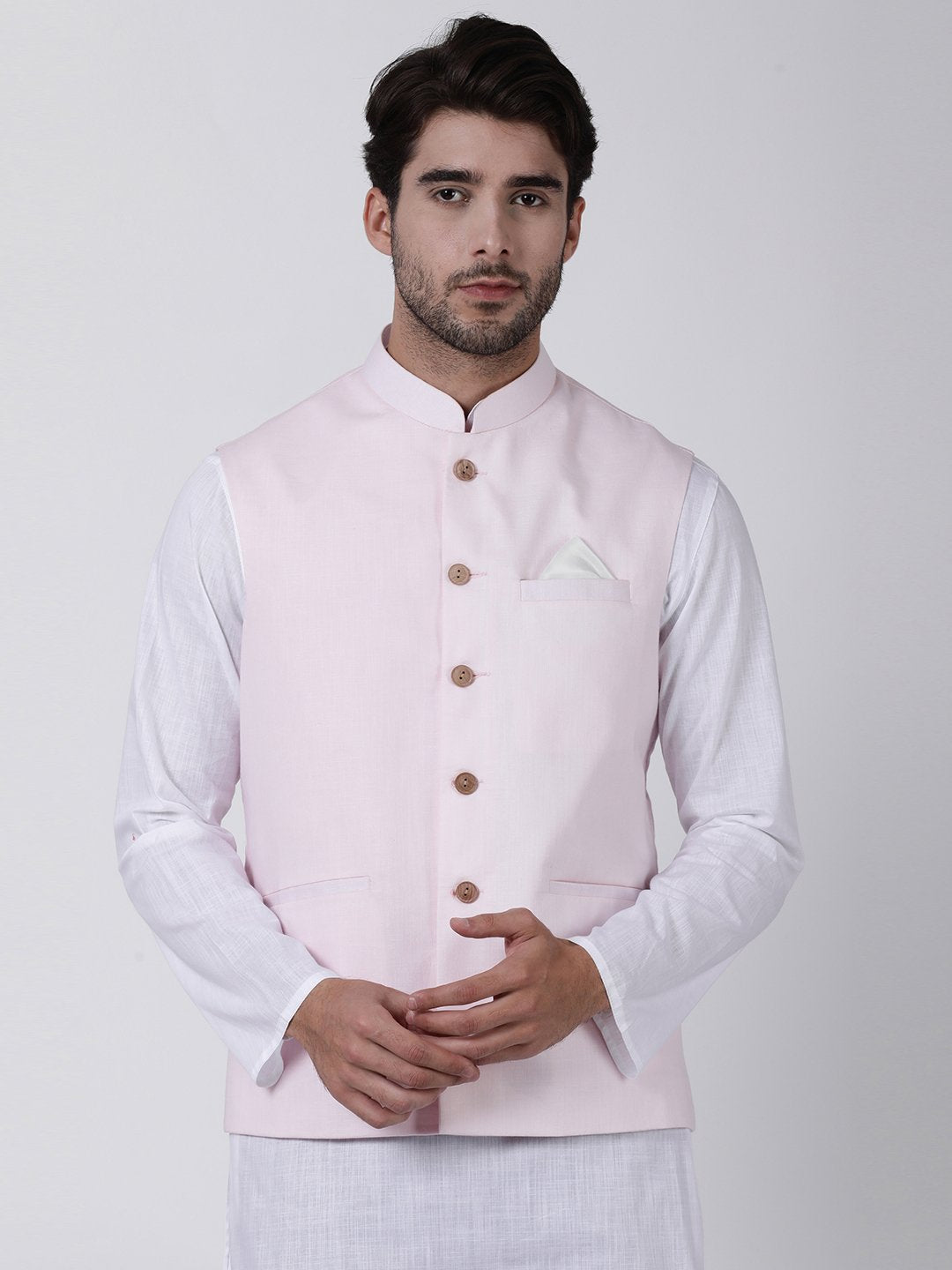 Men's Pink Cotton Ethnic Jacket