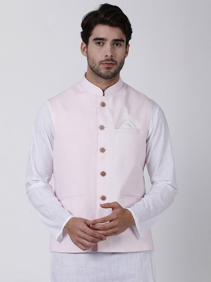 Men's Pink Cotton Ethnic Jacket