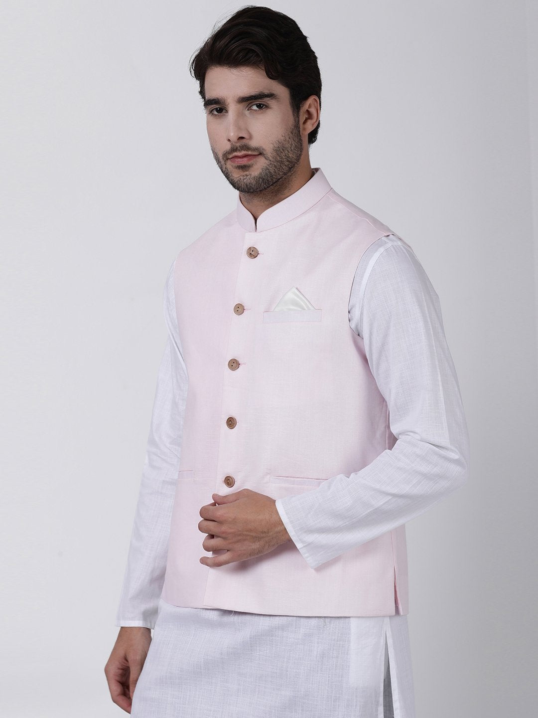 Men's Pink Cotton Ethnic Jacket