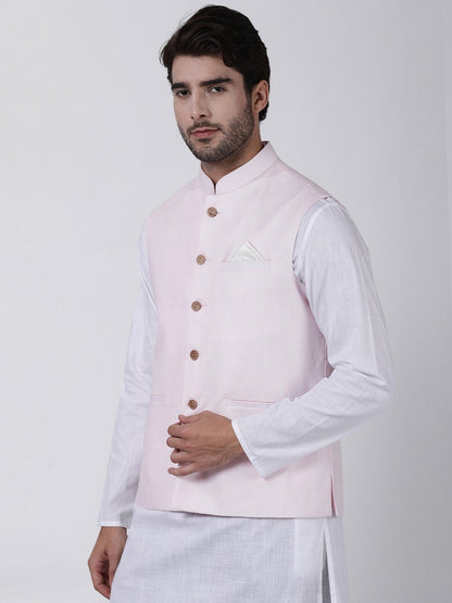 Men's Pink Cotton Ethnic Jacket