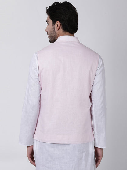 Men's Pink Cotton Ethnic Jacket