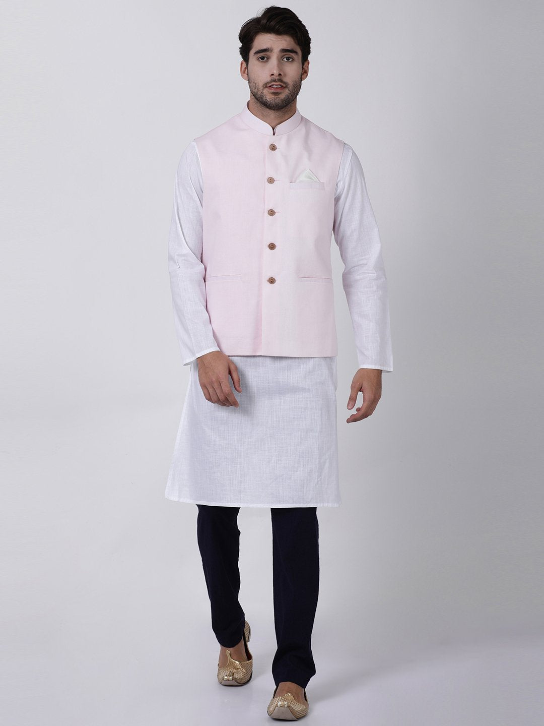 Men's Pink Cotton Ethnic Jacket