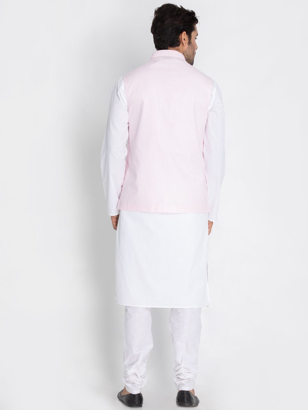 Men's White Cotton Blend Kurta, Ethnic Jacket and Pyjama Set