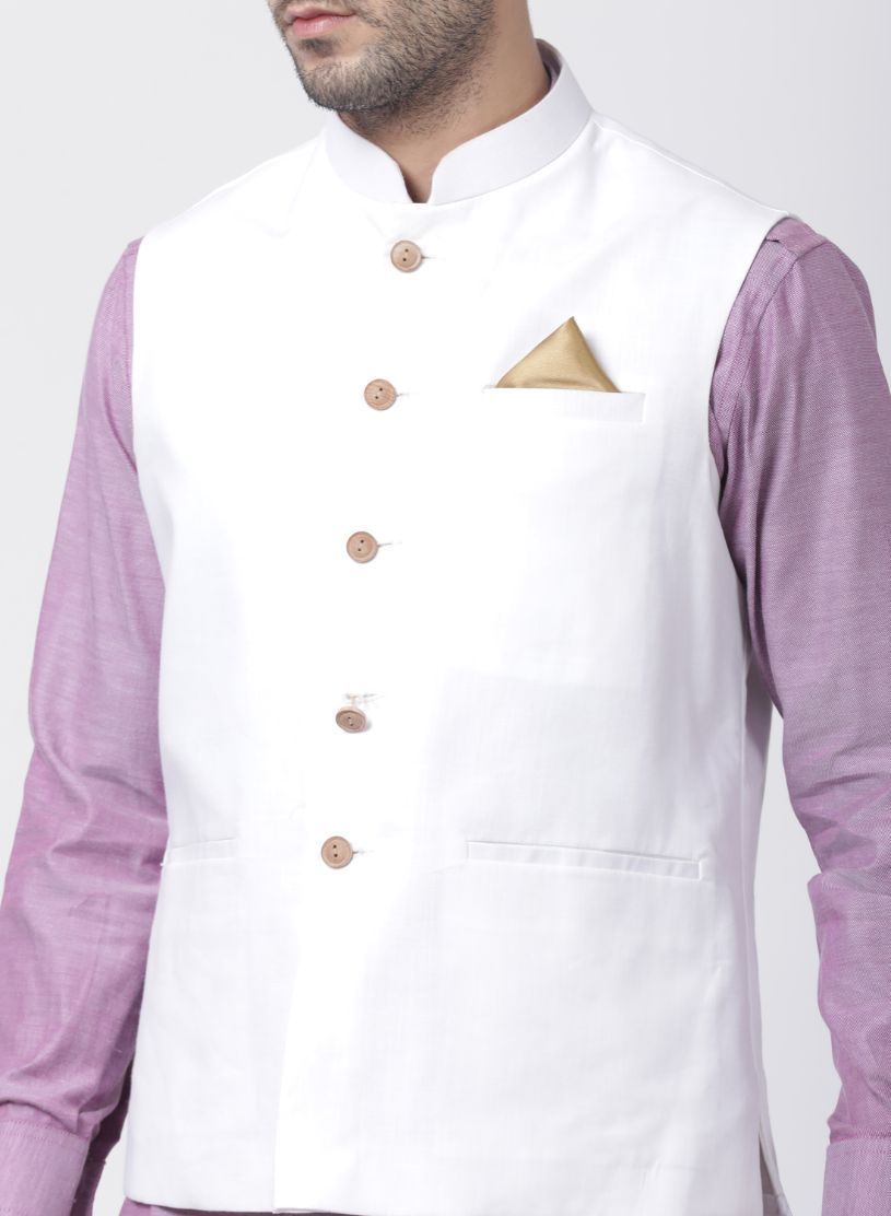 Men's Purple Cotton Blend Ethnic Jacket, Kurta and Dhoti Pant Set