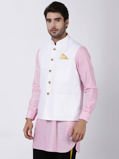 Men's White Cotton Ethnic Jacket