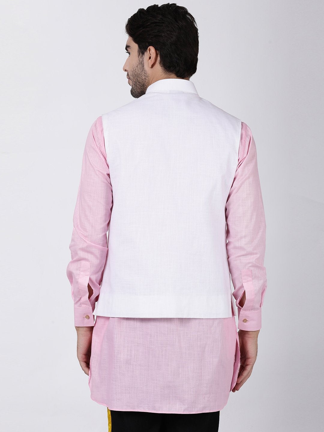 Men's White Cotton Ethnic Jacket