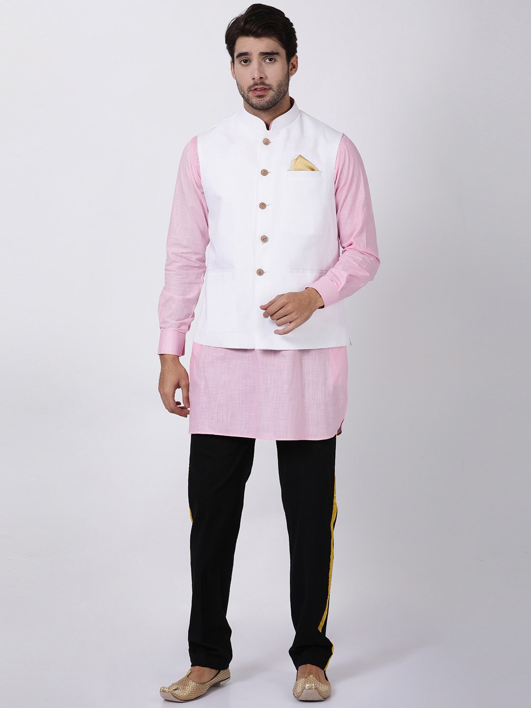 Men's White Cotton Ethnic Jacket