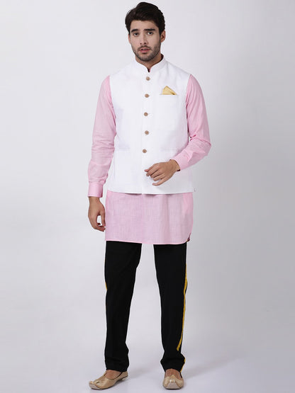 Men's White Cotton Ethnic Jacket