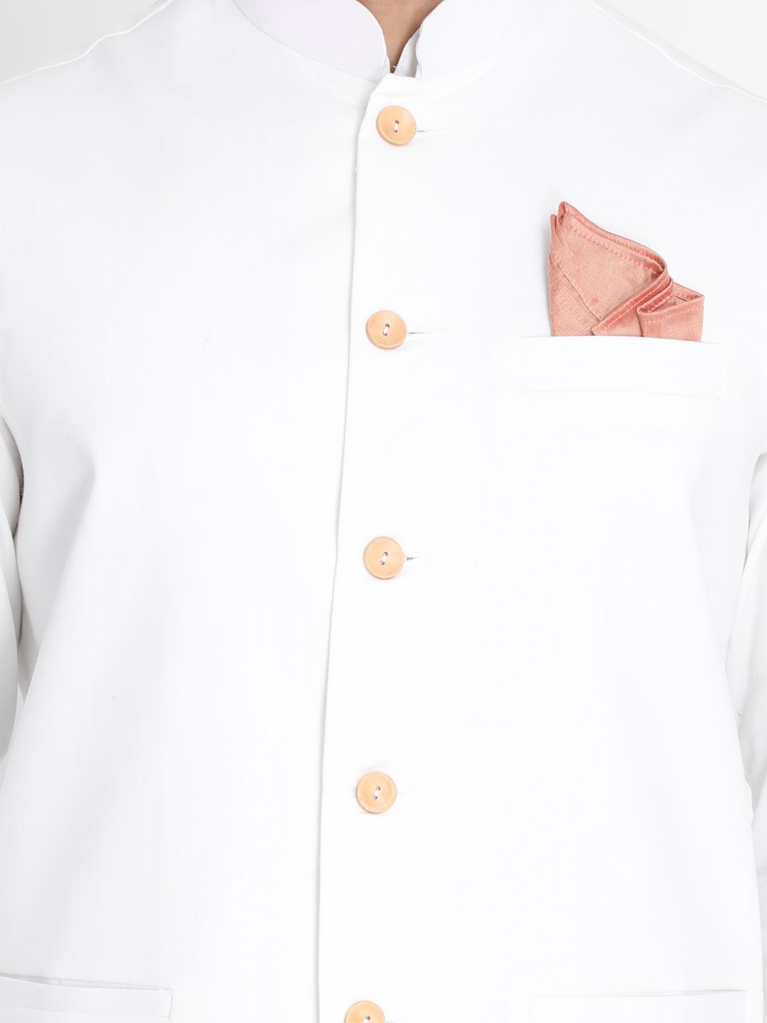 Men's White Cotton Blend Kurta, Ethnic Jacket and Pyjama Set